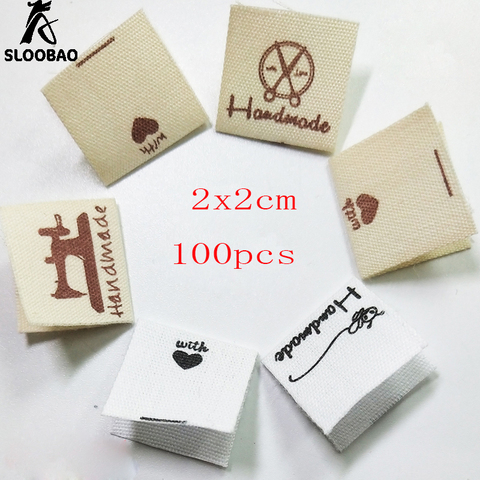 Sloobao 100pcs hand made with love Washable Cotton Clothing Labels Handmade printed Tags DIY Flag Labels For Garment Sewing ► Photo 1/6