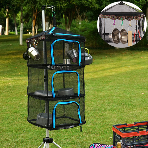 4 Layers Outdoor Folding Square Mesh Food Dryer Hanging Camping Storage Basket With Zippers ► Photo 1/6