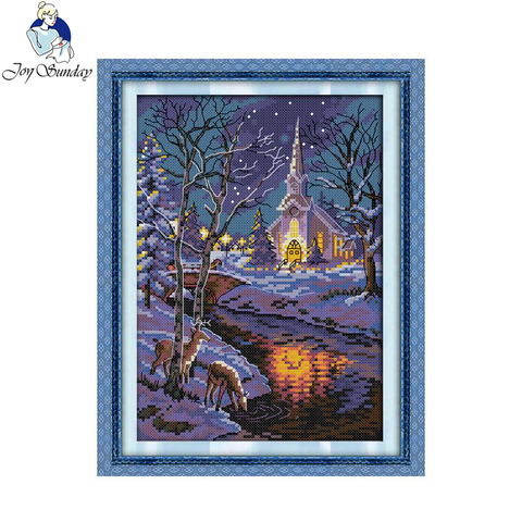 Joy Sunday Winter Night Scenes 2 Counted 11CT 14CT Cross Stitch landscape Cross Stitch Kits for Embroidery Home Decor Needlework ► Photo 1/6
