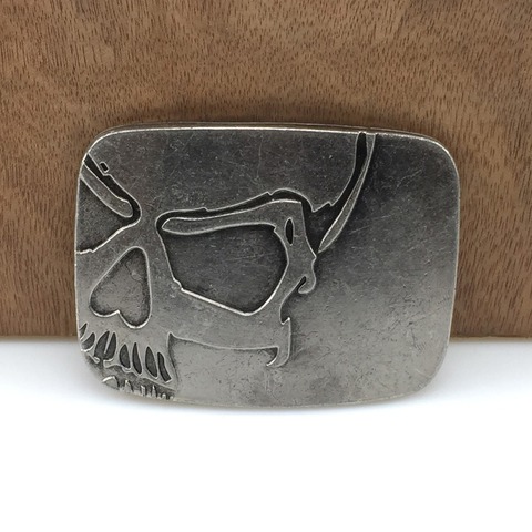 BuckleClub retro embossed skull cowboy gift  belt buckle FP-03698 antique silver FINISH for men 4cm width loop drop shipping ► Photo 1/6