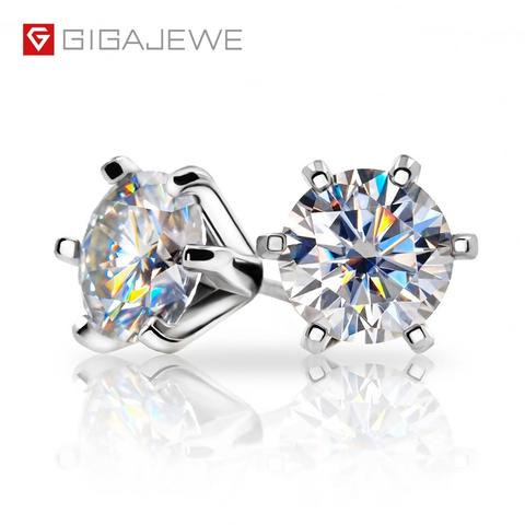 GIGAJEWE EF VVS1 Round Cut Total 2.0ct Diamond Test Passed Moissanite 18K Gold Plated 925 Silver Earring Jewelry Christmas Gift ► Photo 1/6