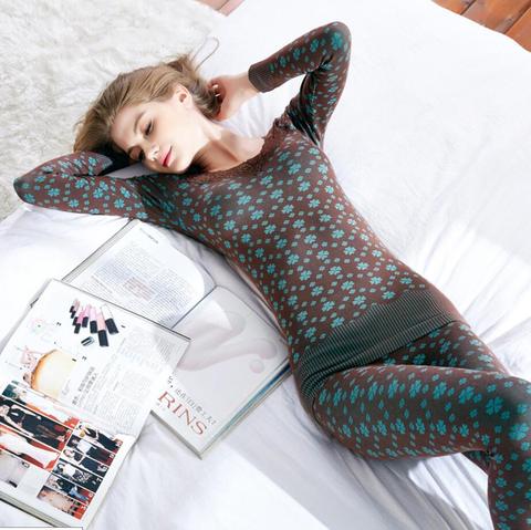 Women Sexy V-neck Long Johns Winter Cotton Second Female Thermal Skin Warm Suit Korean Printed Lace Thermal Underwear For Women ► Photo 1/6