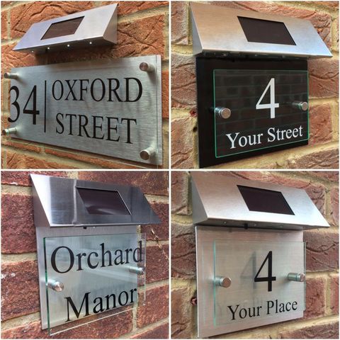 Customize MODERN HOUSE SIGN PLAQUE DOOR NUMBER STREET GLASS ALUMINIUM EFFECT SOLAR LED Number stickers  Address number for house ► Photo 1/5