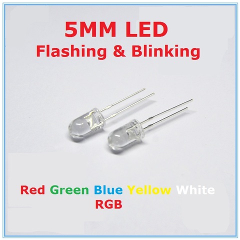 100PC Blinking 5mm Flashing LED Diode Flash RGB Transparent Multicolor Flicker Round 5 mm Light-Emitting Diode Red Yellow Blue ► Photo 1/3