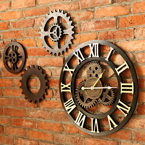 40cm/45cm Handmade 3D Retro Decorative Luxury Art Big Gear Wooden Vintage Large Wall Clock On The Wall ► Photo 1/6