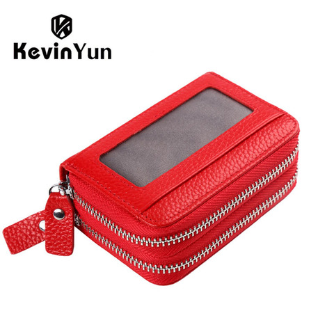 KEVIN YUN Fashion Brand Genuine Leather Women Card Holder Double Zipper Large Capacity Female ID Credit Card Case Bag Wallet ► Photo 1/5