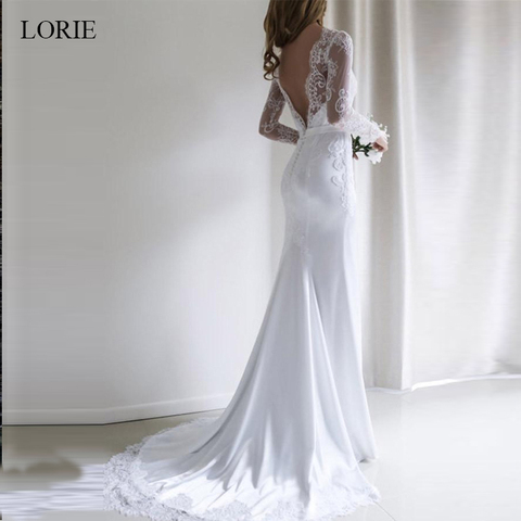 LORIE Elegant Lace Wedding Dresses Mermaid Full Sleeve Sexy Open Back Princess Briide Party Gowns illusion Custom Made Plus Size ► Photo 1/6