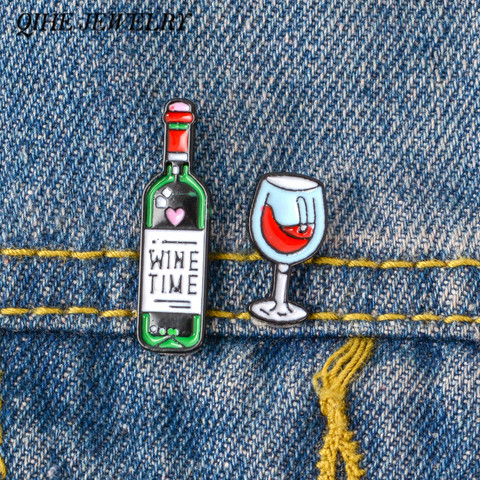 QIHE JEWELRY 2pcs/set Bottle and wine pins Lapel pins Enamel pins Badges Brooches for men women unisex Couple jewelry ► Photo 1/6