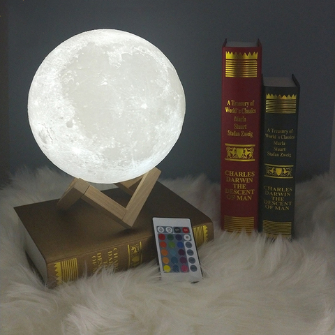3D Print Moon Lamp Colorful Change USB Rechargeable Moon Light Touch Switch LED Night Light Bedroom Decoration Birthday Gift ► Photo 1/6