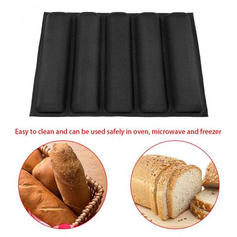 Nonstick Baguette Baking Pan 5 Cavities Silicone Bread Forms Square Bread Molds Coated Fiber Glass Loaf Crusty Bread Bakeware ► Photo 1/6