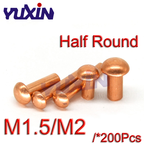 200Pcs GB867 M1.5/M2*L Copper Rivet Pan Head Solid Rivets Brass Half Round Solid Rivet Cap Nail 3-10mm Length 1.5/2mm Diameter ► Photo 1/5