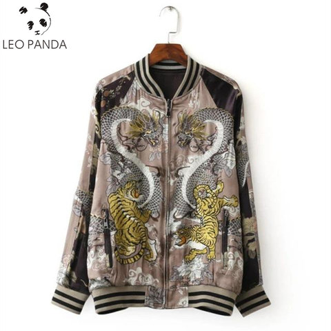 2022 Autumn Women Dragon Tiger Embroidered Bomber Jacket Fashion Brand Double Sided Printed Pilot Outerwear Jaqueta Female HF306 ► Photo 1/1