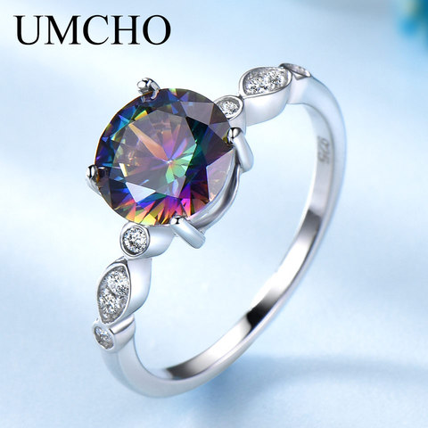 UMCHO Genuine Rainbow Fire Mystic Topaz Rings for Women Genuine 925 Sterling Silver Trendy for Women Romantic Gift Fine Jewelry ► Photo 1/5