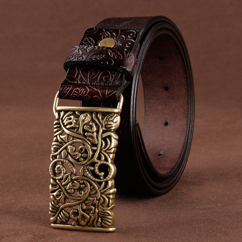 [LFMB]Belt For Women Waistband Cowskin Leather Lady Belt Vintage Pin Buckle Hollow Flower Fashion Woman Jeans Girdle Female ► Photo 1/6