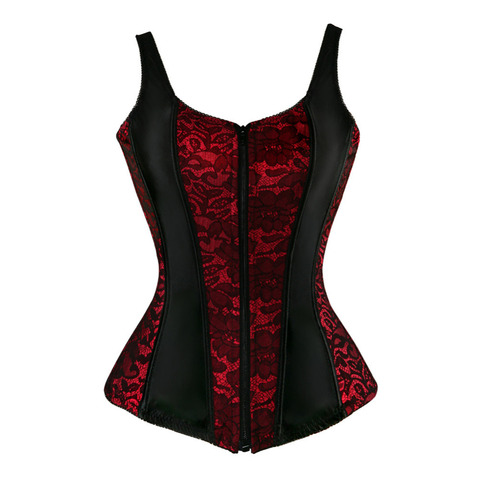 S-6XL vintage vest tops corset bustier red and black corset with straps satin corselet overbust bustier plus size ► Photo 1/6