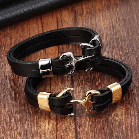 XQNI Genuine Leather Bracelet Stainless Steel Chain Bracelet Men&Ladies Gold/Silver Color Leather Bracelet for women Cuff Buckle ► Photo 1/6