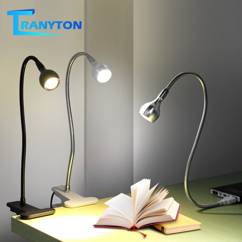 USB Power Clip Holder LED Book Light Desk Lamp 1W Flexible LED Reading Book Lamp Switch On/Off Table Lamp for Bedroom Study Room ► Photo 1/6