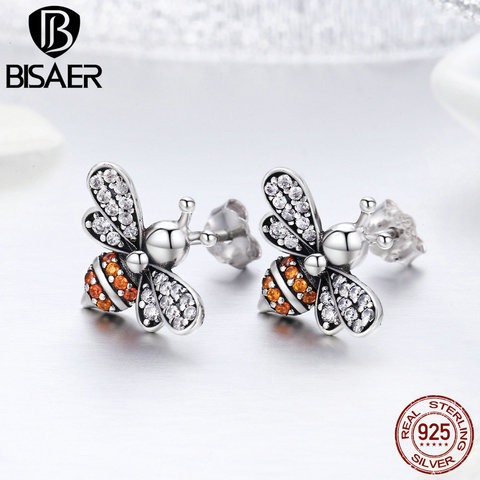 Authentic 100% 925 Sterling Silver Flying Insect Yellow Dancing Bee Stud Earrings For Women Fashion Jewelry Birthday Gift ► Photo 1/1