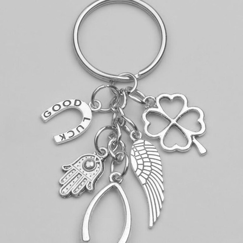 Fashion New Hand Fatima Wings Clover Good Luck Horseshoe Fish Bone Pendant Key Chain Ring Keychain Package Decoration Gift 1pcs ► Photo 1/5