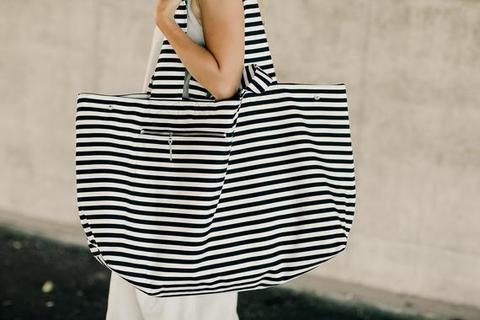 2022 Large Canvas Fashion Durable Women Black and white stripes Shoulder Bag Shopping Tote Flax Cotton Shopping Bags Maximal ► Photo 1/6