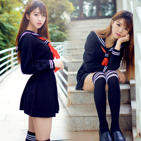 Japanese sailor suit Anime costume Girls High school student uniform ,Long-sleeve JK uniform sexy clothing navy color ► Photo 1/3