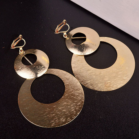 JIOFREE New Design hyperbole Large Double Circle Clip on Earrings Non Piercing for Women Party Wedding Elegant Accessories ► Photo 1/5