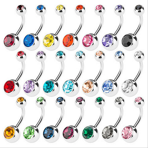 10 pcs/lot Piercing Navel Surgical Steel Single Crystal Rhinestone Belly Button Rings Navel Piercing Ombligo 5/8mm Ball Nombril ► Photo 1/6