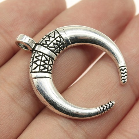 WYSIWYG 5pcs 34x27mm Horns Charm Crescent Moon Pendants For Jewelry Making Antique Silver Color Punk Cow Horn Pendants Charm ► Photo 1/2