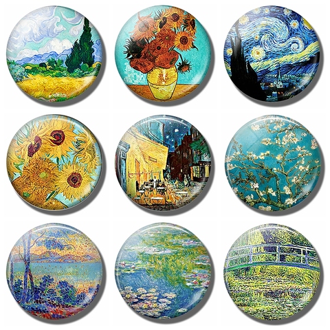 Van Gogh Starry Night Sunflowers Art Souvenir Fridge Magnet Decor landscape Glass Crystal Cabochon Refrigerator Stickers Gifts ► Photo 1/5