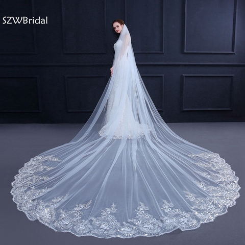 Comb 3 M White Ivory Cathedral Length Lace Edge Bride Wedding Bridal Long Veil