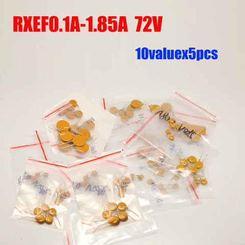 RXEF010-185 0.1A-1.85A 72V PPTC Resettable Fuse Kit 10valuesX5pcs=50pcs Self-recovery Fuses Assorted Packs ► Photo 1/1