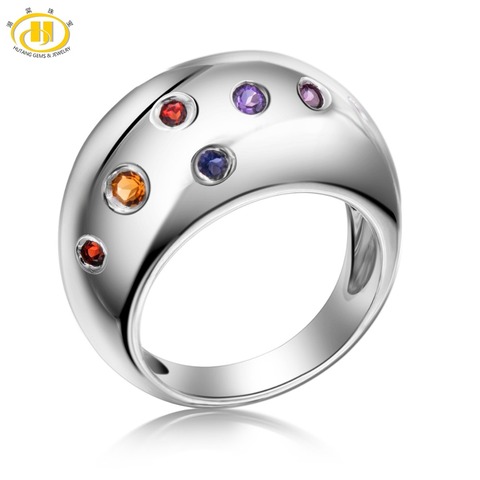 Hutang Multi-color Gemstones Rings Citrine Amethyst Garnet Solid 925 Sterling Silver Ring Fine Elegant Classic Jewelry for Gift ► Photo 1/6