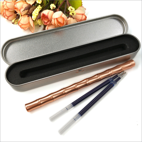 1pcs Vintage Brass Bamboo Gel Pen Creative Handmade Metal Copper Gift box Pen Ballpoint pens Kawaii Office Stationery Supplies ► Photo 1/6