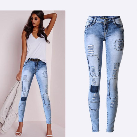 Summer Style Low Waist Sky Blue Patchwork Skinny Tights Women Pencil Jeans High Stretch Sexy Push Up Denim Women Fashion Jeans ► Photo 1/6