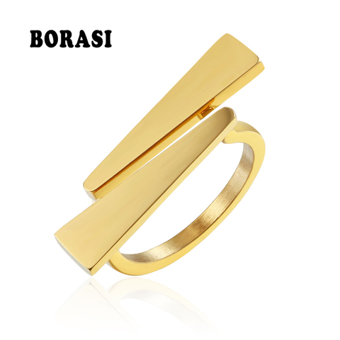 BORASI Damond V Shape Ring Gold-Color For Women Stainless Steel Wedding Bands New Rings Engagement Party Gifts Fashion Jewelry ► Photo 1/5
