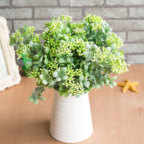 7 Branches green artificial berry flowers bouquet artificial fruit plants mini leaf outdoor living room wedding decoration ► Photo 1/6