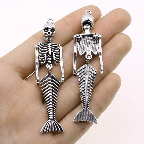 WYSIWYG 2pcs Retro Style Arm Adjustable Mermaid Skeleton Pendant Punk Necklaces DIY Charm Metal Jewelry Crafts Making 18x74mm ► Photo 1/6