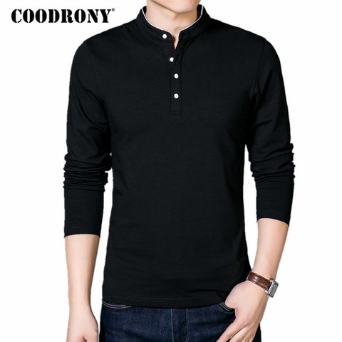COODRONY T-Shirt Men 2022 Spring Autumn New Cotton T Shirt Men Solid Color Chinese Style Mandarin Collar Long Sleeve Top Tee 608 ► Photo 1/6