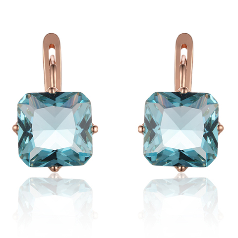 Women 585 Rose Gold Color Green Red Light Blue Stone Square Cubic Zircon Stone Earring ► Photo 1/3