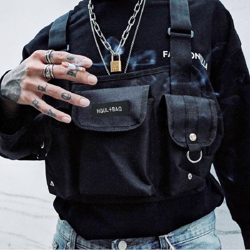 Function Military Tactical Chest bag Vest Outdoor Hip hop Sports Fitness  Men Protective Reflective Top Vest Cycling Fishing Vest
