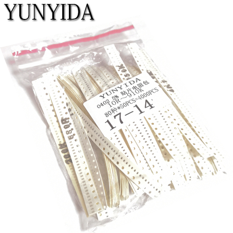 4000pcs   0402 SMD Resistor Kit Assorted Kit 10ohm-1M ohm 5% 80valuesX 50pcs=4000pcs Sample Kit ► Photo 1/1