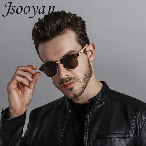 Jsooyan Polarized Sunglasses Men Wooden Bamboo Frame Driving Sun Glasses Retro Round Shades Googles Pilot Mirror Lens Eyewear ► Photo 1/6