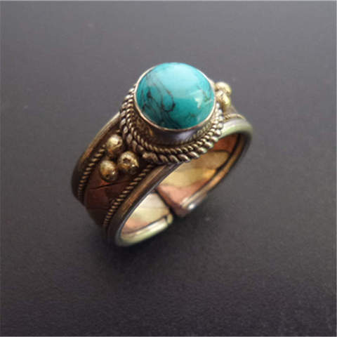 R161 Nepal Rose Copper Inlaid Stone Rings Vintage Open Ring for Girls ► Photo 1/1