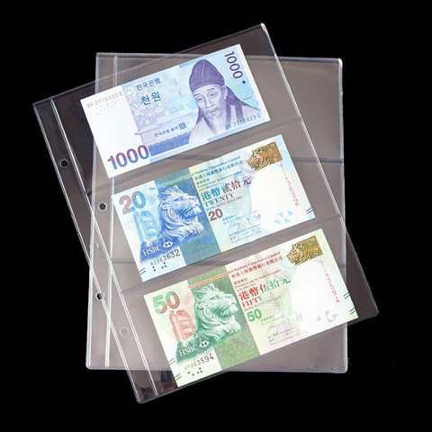 10PCS/Lot 3 line/Page banknotes money transparent PVC page of paper money coin album loose-leaf inners of Coin/Money holders ► Photo 1/5
