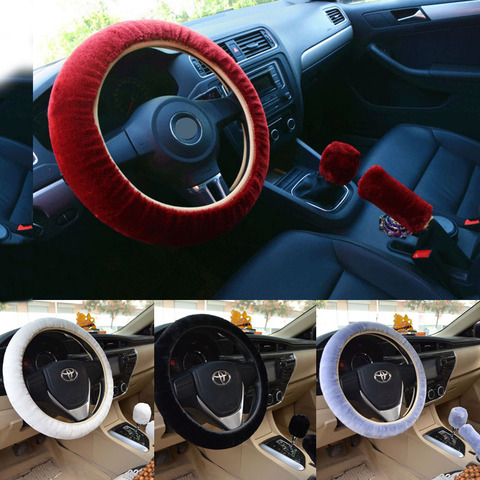3Pcs Winter Plush Fur Car Steering Wheel Cover Hand Brake Cover Gear Shifter Cover Fluffy Soft Car Styling Wholesale and retail ► Photo 1/6