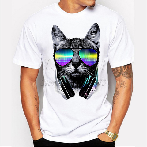 2022 fashion short music DJ cat printed Funny t-shirt men tops ► Photo 1/3