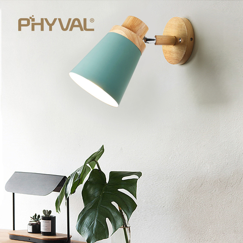 wooden wall lights bedside wall lamp wall sconce modern wall light for bedroom Nordic macaroon 6 color steering head E27 85-285V ► Photo 1/6