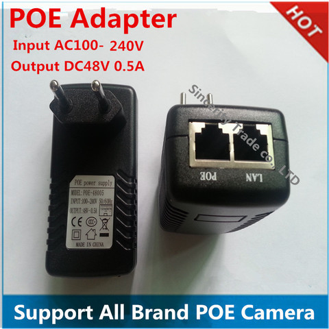 DC48 V 0.5A 100Mbps Base-T PoE Injector Power Adapter Compliant to IEEE802.3af input AC100-240V Support POE camera ► Photo 1/3