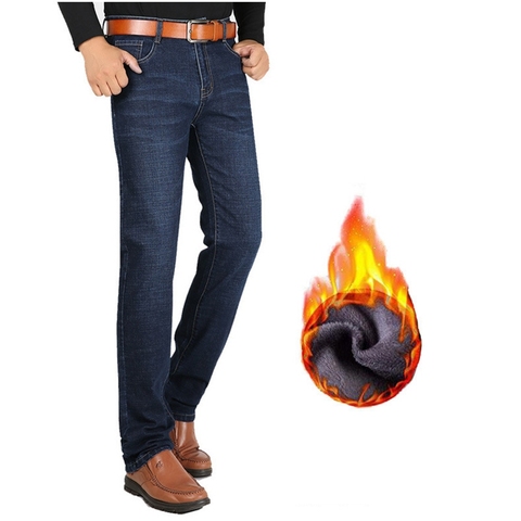 Winter Fleece Lengthen Jeans 190cm-200cm Tall Men's Extended Edition Jeans Men Long 120cm High Stretch Thick Warm Straight Jeans ► Photo 1/6