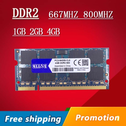 MLLSE 1gb 2gb 4gb DDR2 667 800 667mhz 800mhz PC2-5300 PC2-6400 1g 2g sodimm so-dimm sdram Memory Ram Memoria For Laptop Notebook ► Photo 1/6